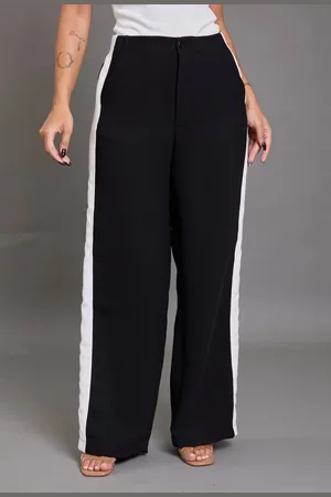LEMIER Calça Pantalona com Faixa Lateral Cintura Alta Collection