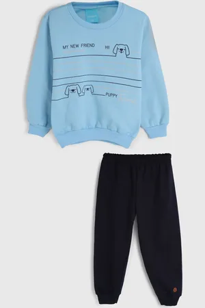 Kamylus Conjunto 2pçs Manga Longa Blusa E Calça De Moletom Azul-Marinho