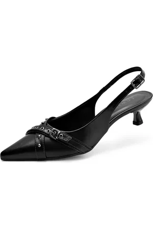 Lumiss Scarpin Feminino Slingback Salto Baixo Fino Tachas Bico Fino