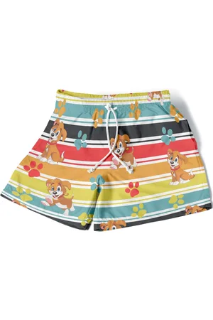 Bueno Infantil - Short Menino Menina Conforto Estampado Verão Moda Personagens Cachorrinhos Amarelo e Azul
