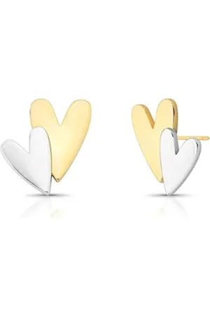 Ania Store Infantil - Brinco Coração Duplo Semijoia Dois Banhos Ouro 18k e Ródio