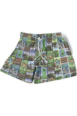 Bueno Infantil - Short Menino Conforto Estampado Verão Moda Personagens Cubos Verde Escuro