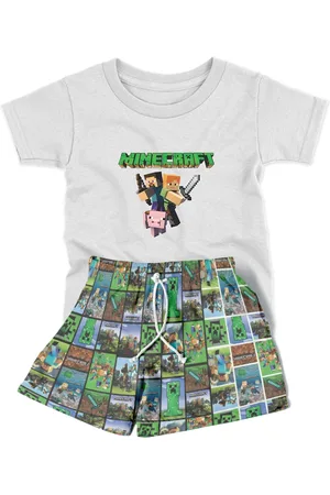 Bueno Infantil - Conjunto Menino 2pçs Camiseta Manga Curta e Shorts Personagens Cubos Verde Escuro