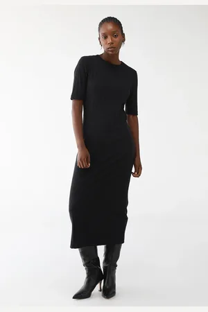 Forum Vestido Canelado Midi Liso