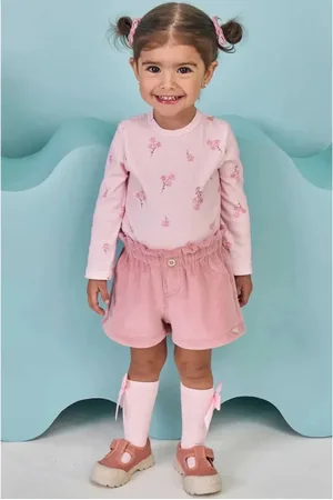 Kukiê Infantil - Conjunto Menina de Body Waffle e Shorts Fleece