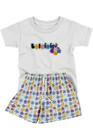 Bueno Infantil - Conjunto Menino ou Menina 2pçs Camiseta Manga Curta e Shorts Personagens Bolofofos Colorido