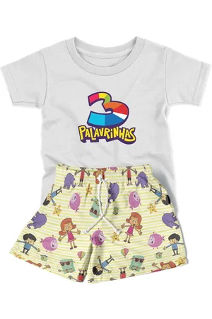 Bueno Infantil - Conjunto Menino ou Menina 2pçs Camiseta Manga Curta e Shorts Personagens 3 Palavrinhas Colorido