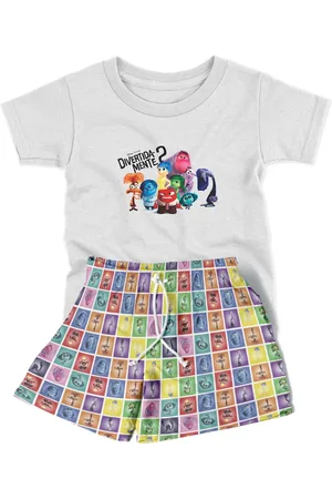 Bueno Infantil - Conjunto Menino ou Menina 2pçs Camiseta Manga Curta e Shorts Personagens Divertidamente Colorido