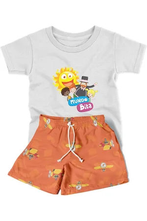 Bueno Infantil - Conjunto Menino ou Menina 2pçs Camiseta Manga Curta e Shorts Personagens Mundo Bita Vermelho
