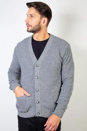 Enluaze Casaco de malha masculino mesclado gola V e bolsos 50602