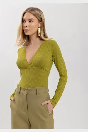 LEZ A LEZ Blusa De Mangas Longas Em Malha Canelada De Viscose
