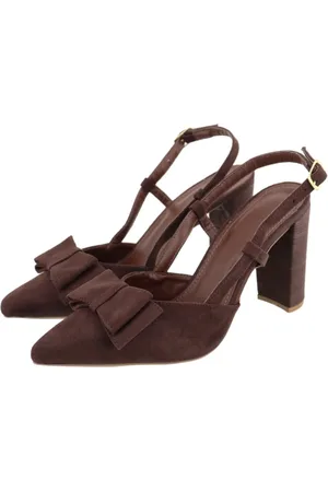 Flor da Pele Scarpin Slingback Laço em Camurça Terra Inveno 5501 Salto Bloco Madeira
