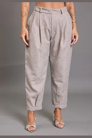 LEMIER Calça Alfaiataria Feminina Mom em Poliéster Color Marrom