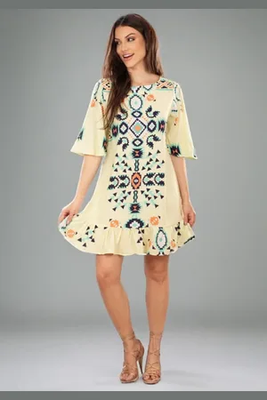 Amazonia Vital Vestido Curto Viscose Estampa Paisey Creme