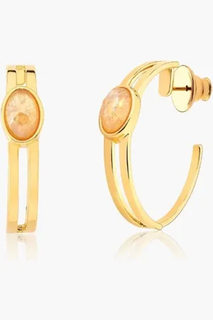 Ania Store Infantil - Brinco Argola Pedra Natural Citrino Semijoia Banhado a Ouro 18k