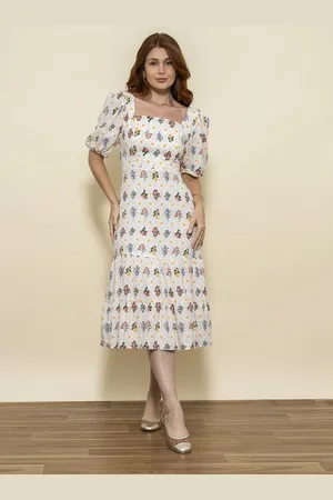 Aura Vestido Pietra Linho Bufante Floral Rosé
