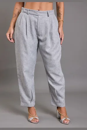 LEMIER Calça Alfaiataria Feminina Mom em Poliéster Color Cinza