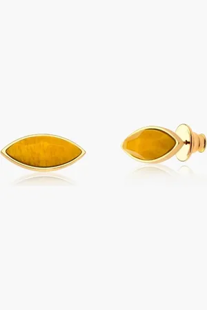 Ania Store Infantil - Brinco Navete Pedra Natural Feldspato Amarelo Semijoia Banhado a Ouro 18k