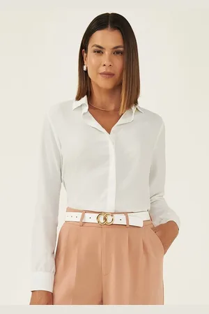 Principessa Camisa Social Feminina Off White Botão Dourado Helena