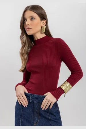 LEZ A LEZ Blusa De Mangas Longas Canelada Com Gola Alta Em Tricô