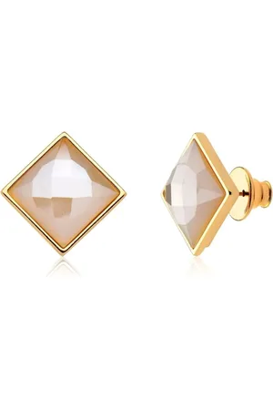 Ania Store Infantil - Brinco Quadrado Pedra Natural Madrepérola Semijoia Banhado a Ouro 18k