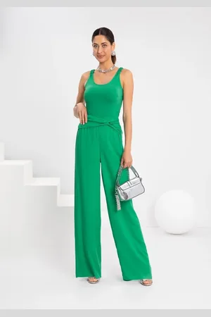 Lunender Calça Pantalona De Cintura Alta Com Torção No Cós