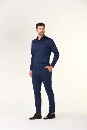 Traymon Calça Skinny Algodão Egípcio Marinho