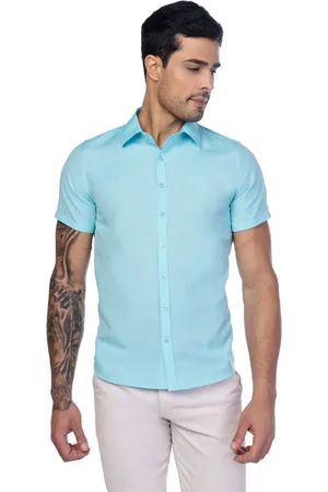 Zuggy Zi Camisa Social Masculina Slim Slub Manga Curta - Zuggy-zi