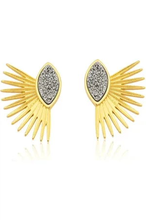 Ania Store Infantil - Brinco Carandá com Pedra Natural Drusa Semijoia Banhado a Ouro 18K