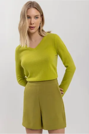 LEZ A LEZ Blusa Básica De Mangas Longas Com Gola V Em Malha De Tricô