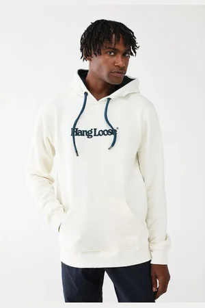 Hang Loose Blusa de Moletom Flanelada Fechada Reta Com Capuz Branca