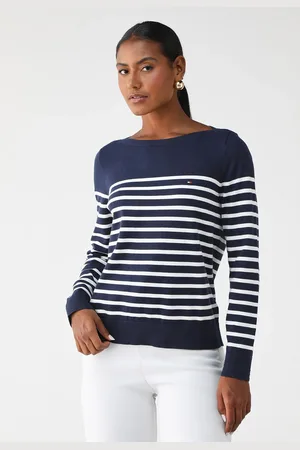 Tommy Hilfiger Suéter Tricot Slim Jersey Stitch Ls Boat Azul-Marinho