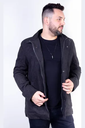 Enluaze Casaco masculino lã sintética gola removível 94198 - Chumbo