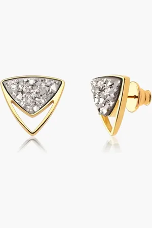 Ania Store Infantil - Brinco Geométrico com Pedra Natural Drusa Semijoia Banhado a Ouro 18k