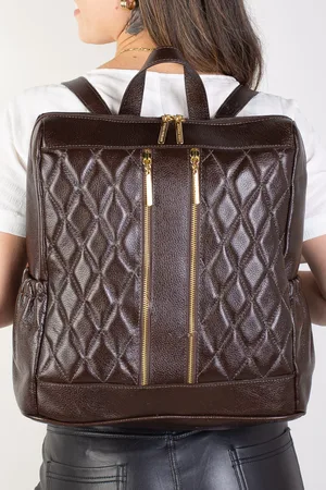 Andrea Vinci Mochila de couro liso matelassê Romana - Café