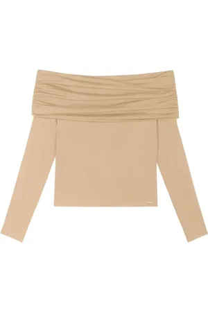 LEZ A LEZ Blusa Ombro A Ombro Em Malha Com Franzidos E Mangas Longas