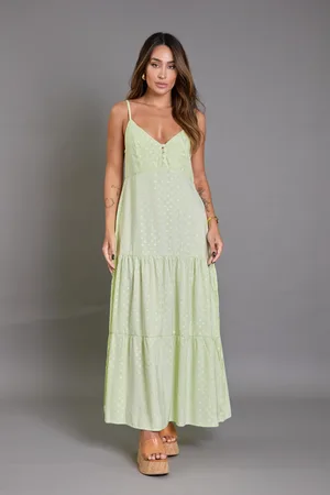 LEMIER Vestido Longo Listrado de Alça com Poá Collection