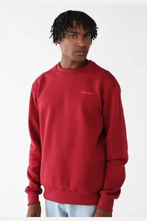 Oakley Blusa de Moletom Flanelada Fechada Reta Crew Neck Vermelha