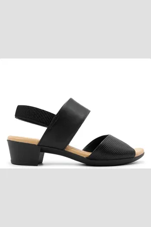 USAFLEX Sandália Feminina Couro Salto Bloco Elástico Calcanhar Casual PA02002