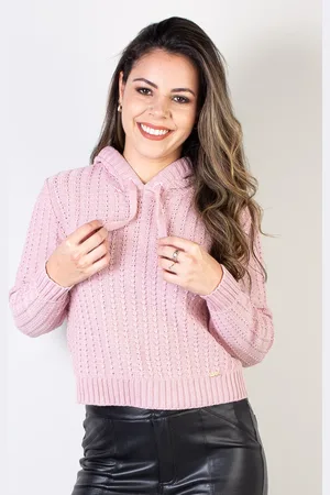 Enluaze Blusa Domizia de malha feminina tricot com capuz 61531 - Rosa