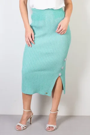 Enluaze Saia Domizia midi de malha com botões 61534 - Verde Água