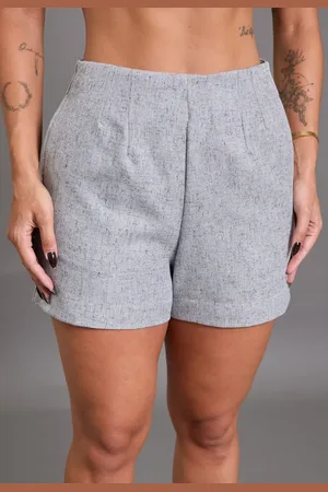 LEMIER Shorts Feminino Alfaiataria Mom em Poliéster Cinza Collection