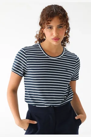 Dudalina Camiseta Reta Listrada Azul-Marinho