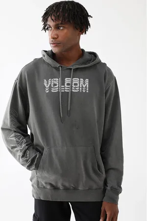 Volcom Blusa de Moletom Flanelada Fechada Reta Canguru Cement