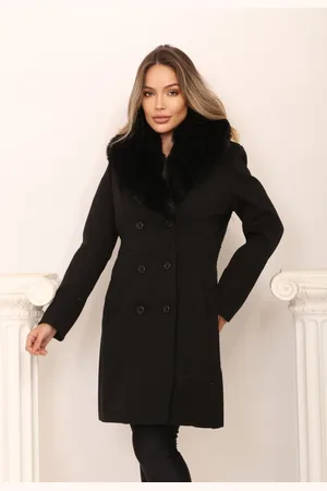 Cia do Vestido Jaqueta Sobretudo Botões com Pelos Inverno Yasminna