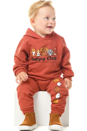 PiftPaft Infantil - Conjunto Moletom felpudo com capuz Cachorrinhos Terra