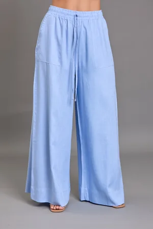 LEMIER Calça Pantalona Color Feminina em Linho Collection