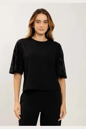 LEZ A LEZ T-shirt Malha com Strass na Manga Flare