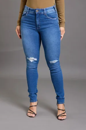 LEMIER Calça Jeans Skinny Feminina com Rasgos Cintura Alta Collection