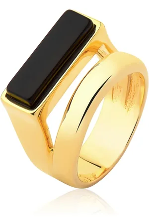 Ania Store Infantil - Anel Pedra Brasileira Negra Rita Banhado A Ouro 18K